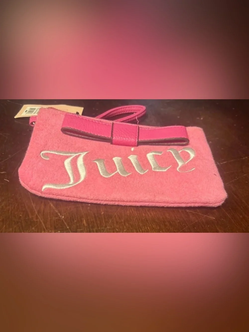 Juicy Couture Hot Pink Terry Wristlet with Bow